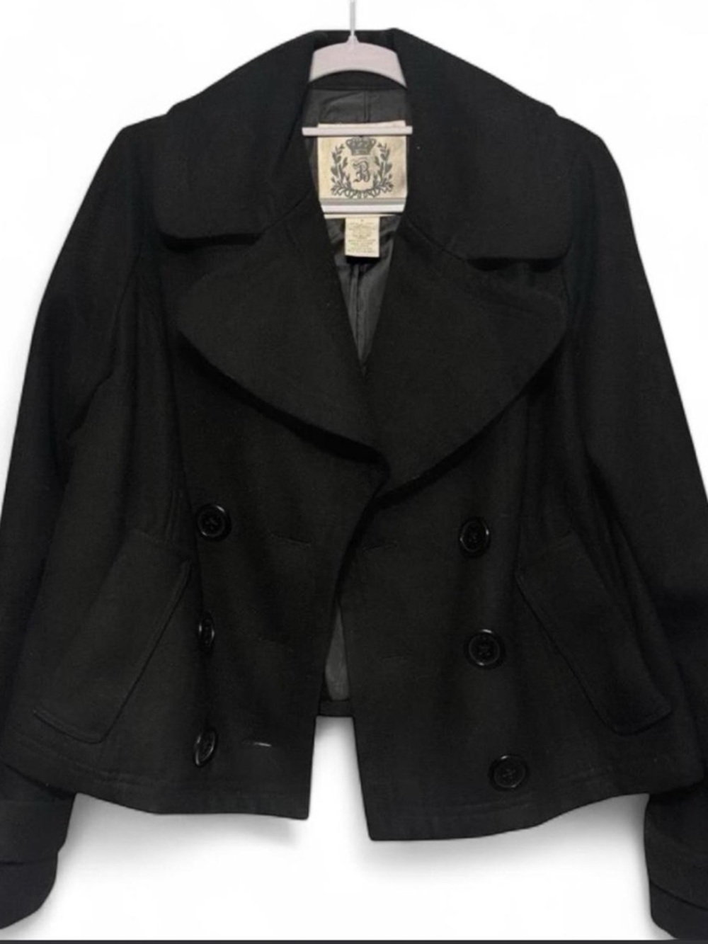 Vintage Y2K BB Dakota Black Wool Double Breasted Peacoat Jacket Sz S - Picture 2 of 3